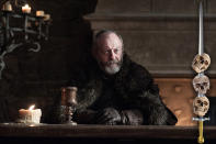 <p>Davos is a good man, and an honest man, and a smart man. How he hasn’t been brutally murdered yet like every other decent person in <i>Game of Thrones</i> is a mystery, but things won’t be getting any easier for him just because he no longer owes allegiance to a baby killer (RIP Shireen). Nobody’s safe when they’re facing off against the White Walkers, though.<br><br>(Photo Credit: HBO) </p>