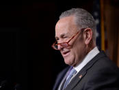 Senate Minority Leader Schumer holds news conference before Trump impeachment trial reconvenes on Capitol Hill in Washington