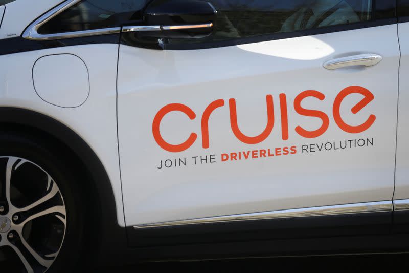 A self-driving GM Bolt EV is seen during a media event where Cruise, GM's autonomous car unit, showed off its self-driving cars in San Francisco