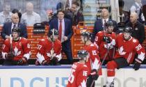 Sep 27, 2016; Toronto, Ontario, Canada; Team Canada coaches from left Barry Trotz , Mike Babcock and Claude Julien behind the bench against Team Europe during the first period in game one of the World Cup of Hockey final at Air Canada Centre. Mandatory Credit: John E. Sokolowski-USA TODAY Sports