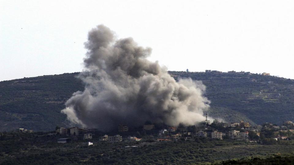 PHOTO: Smoke billows over the southern Lebanese village of Shihine on the border with Israel during an Israeli air strike on Jan. 22, 2024. (Kawnat Haju/AFP via Getty Images)