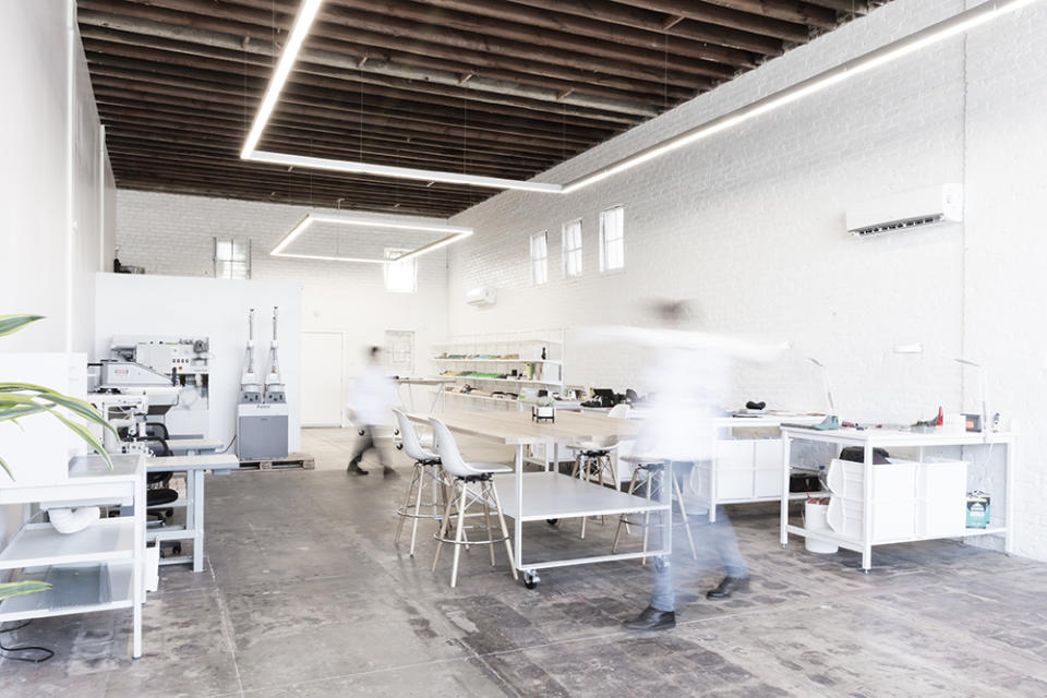 Inside the studio at No.One, a luxury and bespoke sneaker studio in Venice, California.