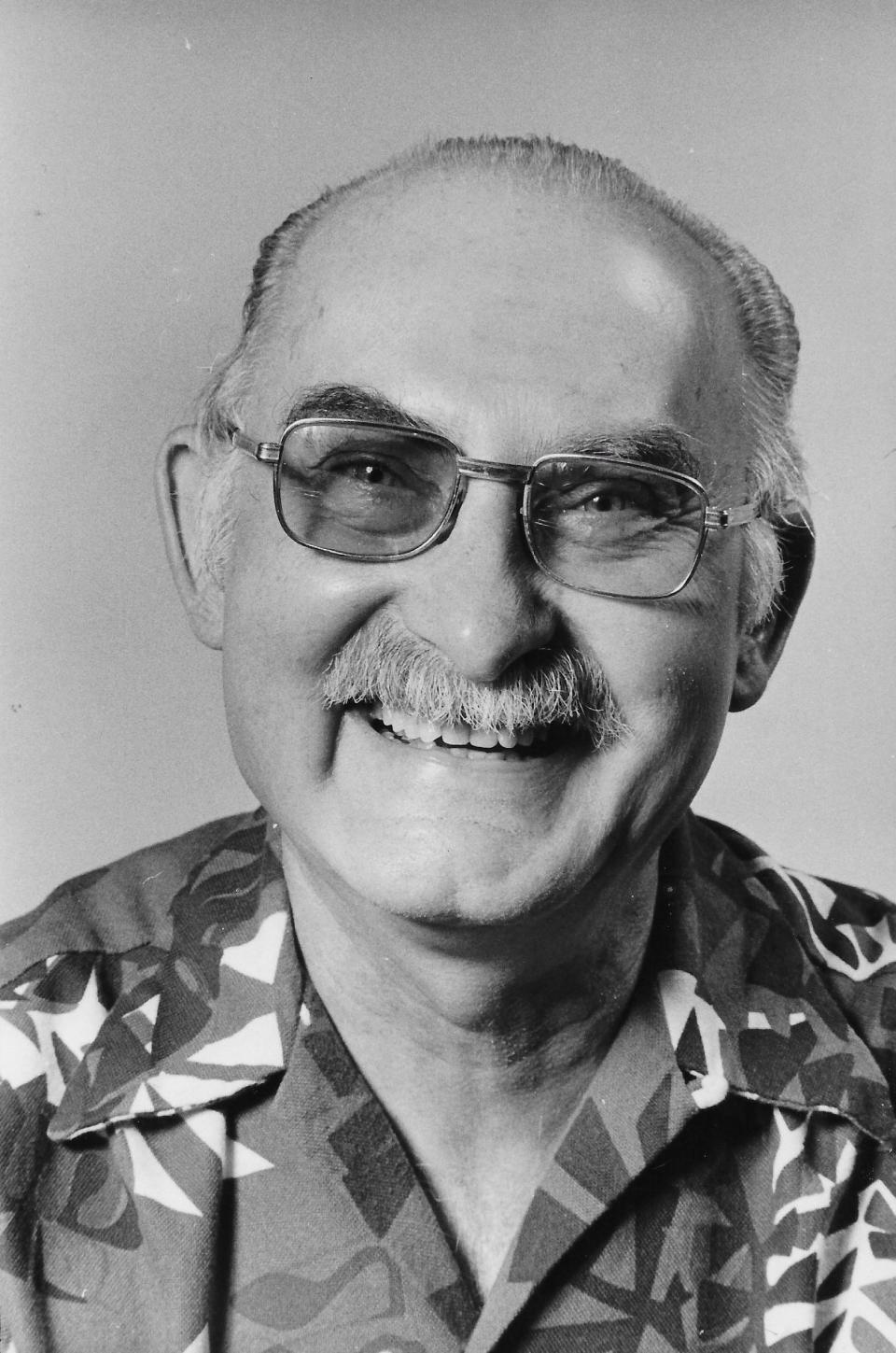 Grandpa Jones wears civilian clothes during a 1977 visit to Akron to publicize a Grand Ole Opry show at the Richfield Coliseum.