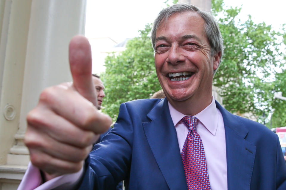 Nigel Farage's Brexit Party are now the second most popular party, according to the poll (Photo by Dinendra Haria/SOPA Images/LightRocket via Getty Images)