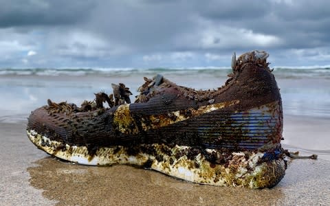 Hundreds of Nike trainers have been washed up on beaches - Credit: &nbsp;Tracey Williams/SWNS/Hundreds of Nike trainers have been washed up on beaches