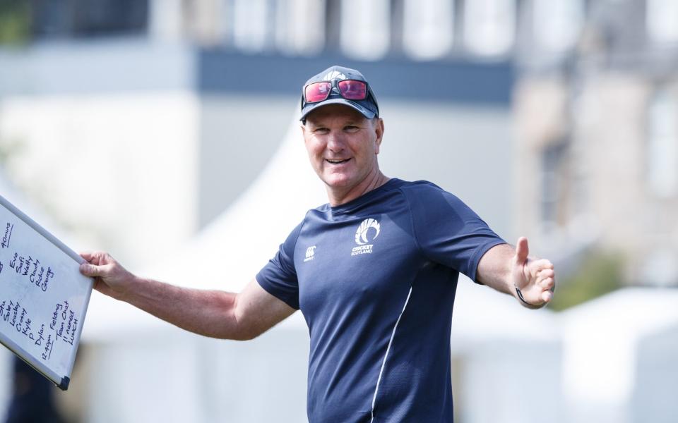 Scotland coach Grant Bradburn during a nets session at The Grange, Edinburgh