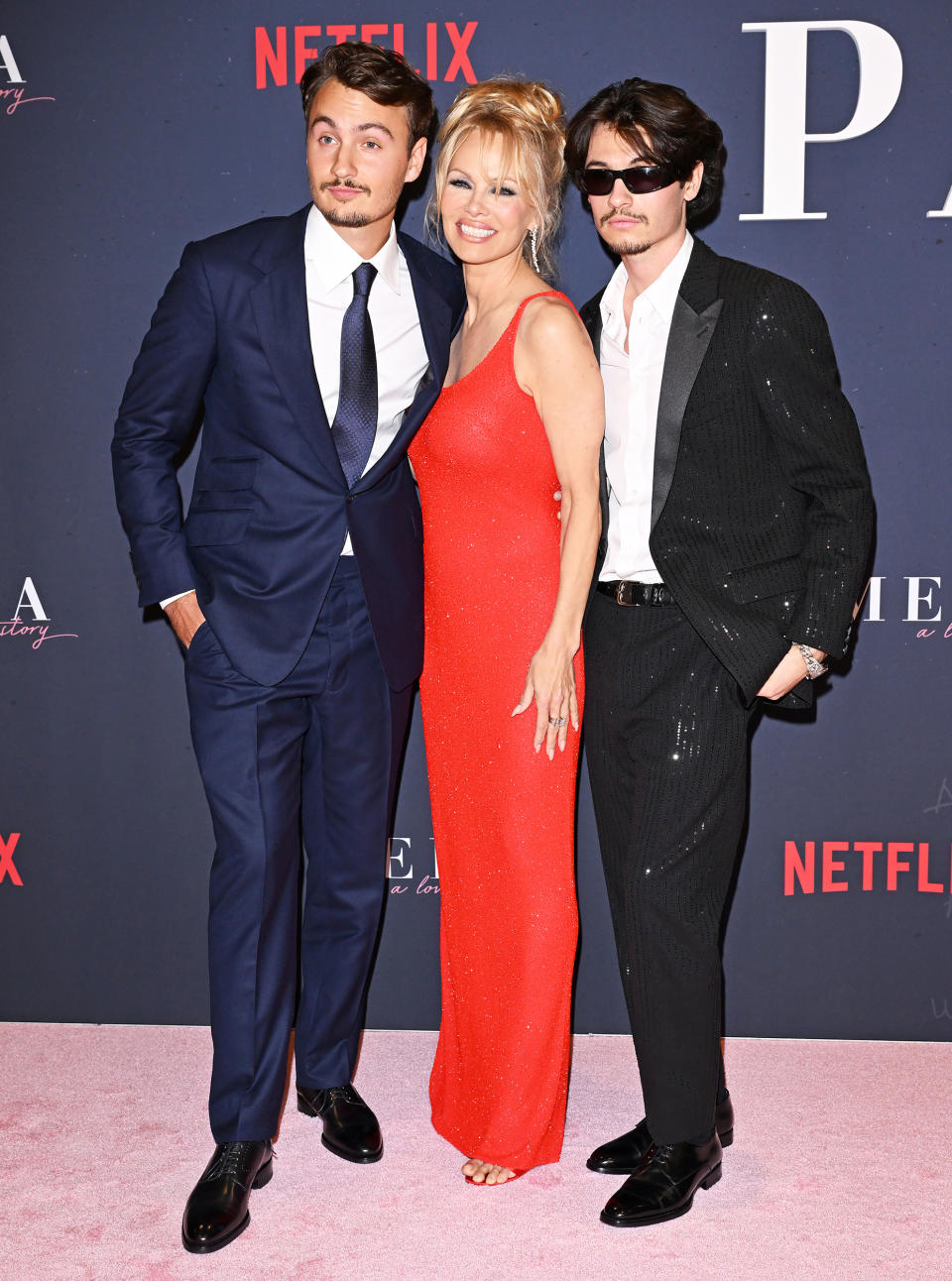 Brandon Thomas Lee, Pamela Anderson, and Dylan Jagger Lee. (Axelle/Bauer-Griffin / FilmMagic)