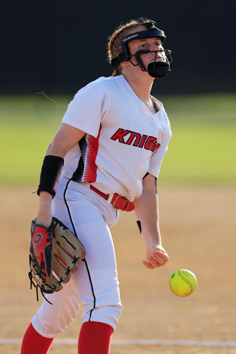 Creekside's Kaylee Martineau (17) warms up during the second inning of an April game against Providence. The FHSAA is proposing a rule change that would reduce the chances of exceptionally long softball contests.