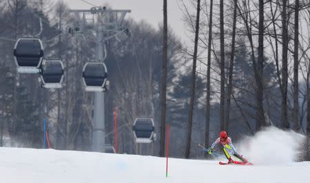 FILE PHOTO - Alpine Skiing - Pyeongchang 2018 Winter Olympics - Women's Alpine Combined - Jeongseon Alpine Centre - Pyeongchang, South Korea - February 22, 2018 - Mikaela Shiffrin of the U.S. competes in the Women's Slalom part of the Women's Alpine Combined. REUTERS/Toby Melville