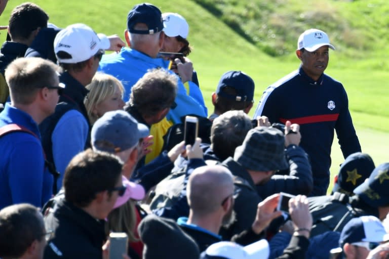 Tiger Woods was unsurprisingly the star attraction in Tuesday's practice for the Ryder Cup