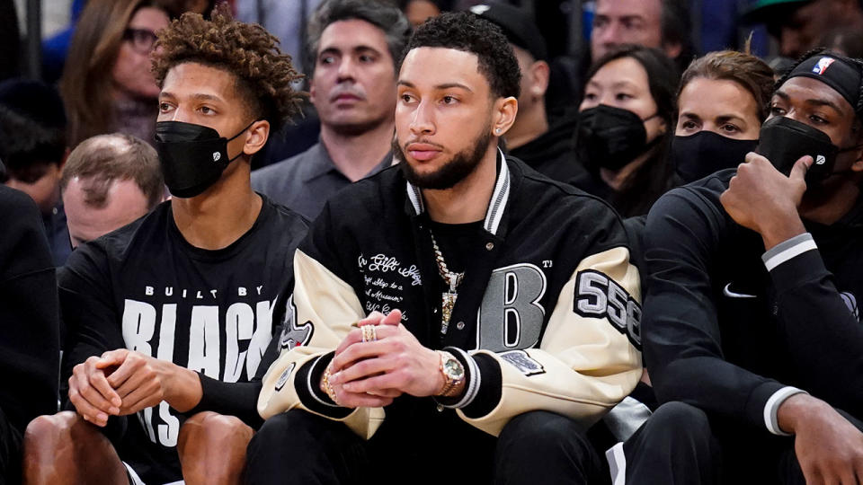 Seen here, Brooklyn's Ben Simmons watches from the bench as his side takes on the New York Knicks.