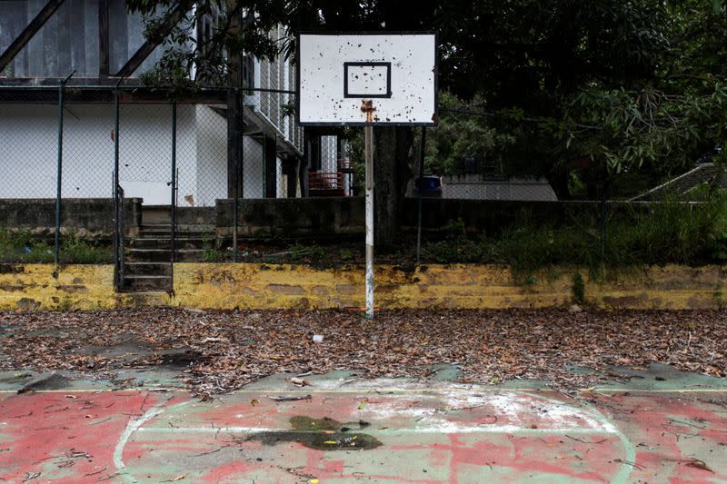 A basketball court is seen near the School of Administration and Accounting of the Central University of Venezuela (UCV), in Caracas