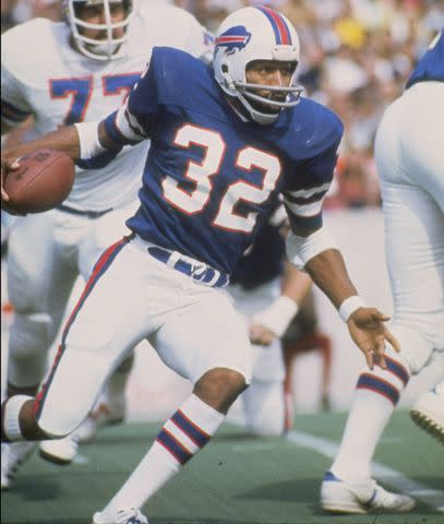 Getty Images/Getty Images Sport O.J. Simpson of the Buffalo Bills in action during a game against the Denver Broncos at Rich Stadium in Buffalo, New York.