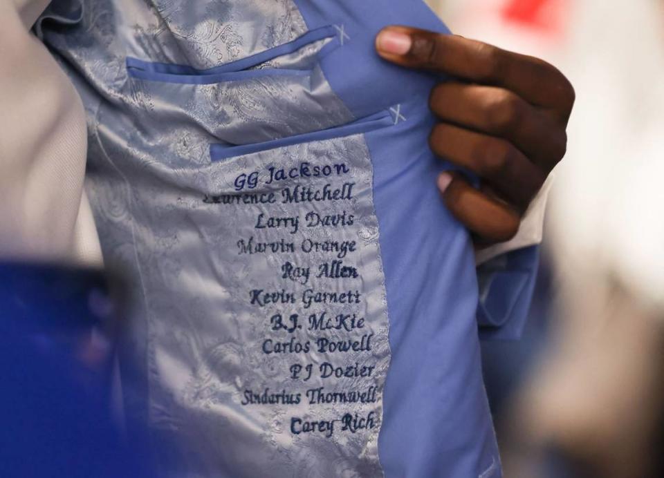 GG Jackson dressed the part of a star Thursday night, wearing a powder blue suit with a list of names of past in-state basketball greats, including his name, embroidered on both sides of his suit jacket.