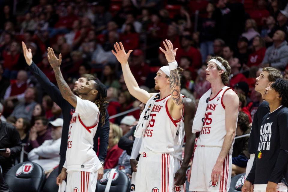 University of Utah Utes react to a play during a game against the Arizona Sun Devils at the Huntsman Center in Salt Lake City on Saturday, Feb. 10, 2023. | Marielle Scott, Deseret News