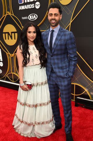 <p>Michael Kovac/Getty</p> Beena Patel and Hasan Minhaj in 2019.