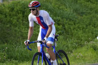 Zdenek Stybar of Team Czech Republic rides during the men's cycling road race at the 2020 Summer Olympics, Saturday, July 24, 2021, in Fuchu, Japan. (AP Photo/Christophe Ena)