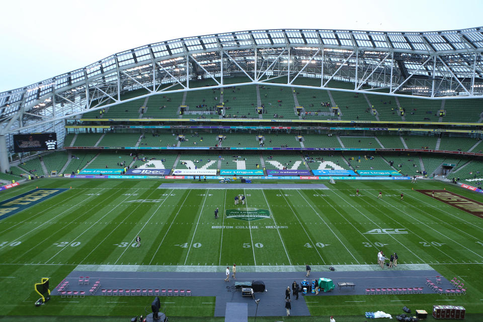 The first edition of the Aer Lingus College Football Classic was a game between Georgia Tech and Boston College in 2016. (Photo by Peter Fitzpatrick/Icon Sportswire via Getty Images)