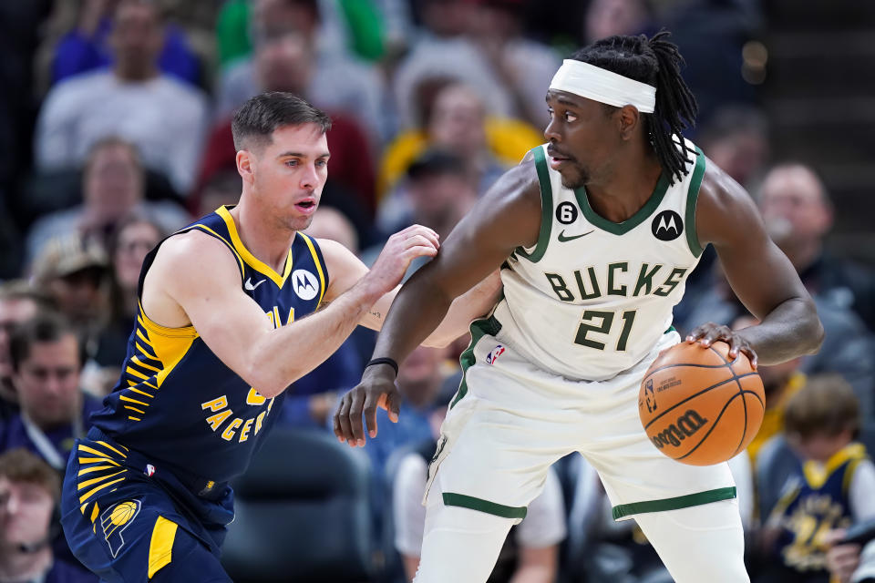 Jrue Holiday（控球者）。（Photo by Dylan Buell/Getty Images）