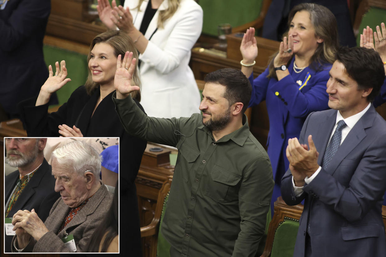 Yaroslav Hunka is seen sitting as he waits for the arrival of Ukrainian President Volodymyr Zelensky in the House of Commons in Ottawa, Ontario.