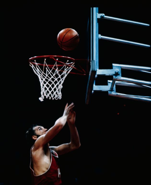 The Soviet Olympic basketball team won 51-50 in the final game against the United States, giving them the gold medal. Here is Aleksander Belov scoring the winning basket. (Photo: Bettmann via Getty Images)