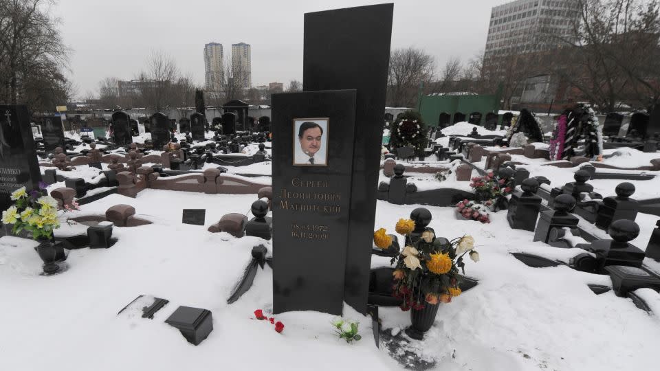 The tomb of Sergei Magnitsky is seen in Moscow. - Andrey Smirnov/AFP/Getty Images