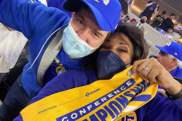 <p>Sara Sidner</p> Sara Sidner and her husband celebrate the Rams' Super Bowl win in 2022