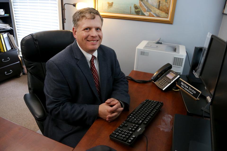 Town Administrator Matthew Scruton is leaving his position early next month to take the same role in the Rye, completing a carousel of administrative moves the oceanside town has seen in recent months.