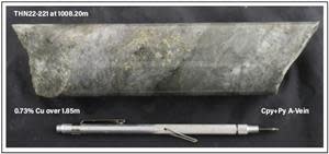 NQ Core Photograph of Mineralization in Hole THN22-221.