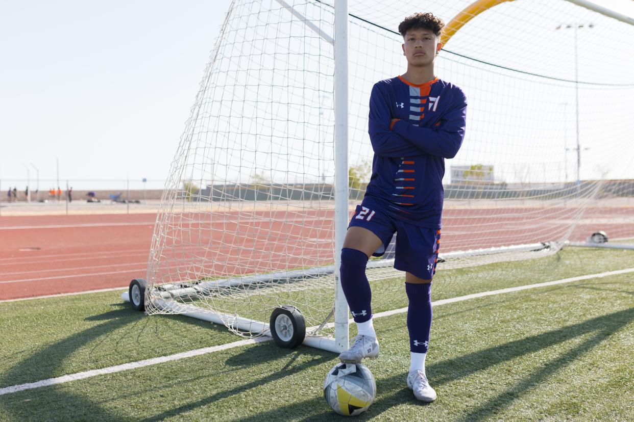 Eastlake's Bryan Aguirre poses for a photo on Tuesday, April 5, 2022, at Eastlake High School in El Paso, Texas, as the boy's soccer team prepares for the Region 1-6A semifinals.