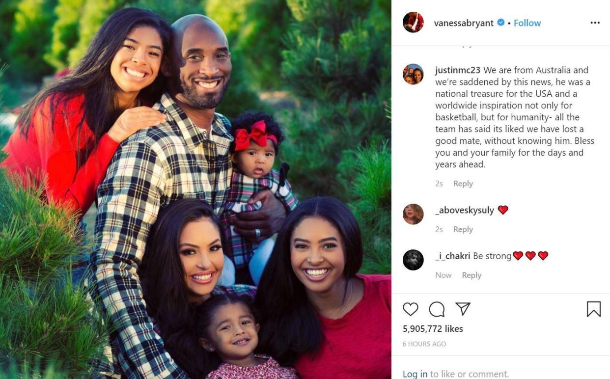 Vanessa Bryant posted a touching tribute to her late husband Kobe and daughter Gianna: Instagram/@vanessabryant