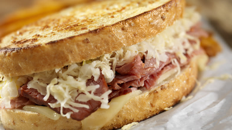 Reuben sandwich on paper