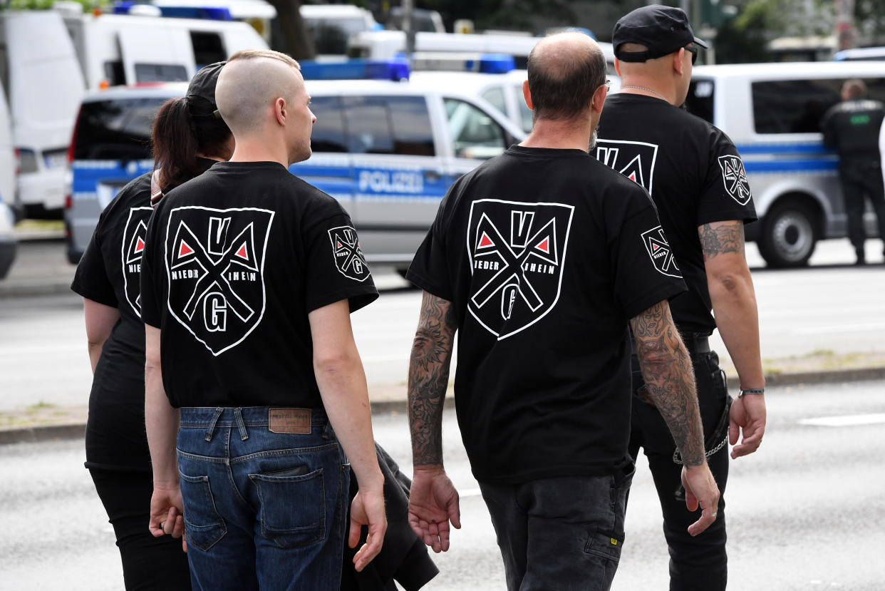 Right-wing extremists in Berlin in 2017 commemorate the 30th anniversary of the death of Adolf Hitler's deputy Rudolf Hess. (Maurizio Gambarini/Picture Alliance via Getty Images)