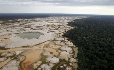 FILE PHOTO: An area deforested by illegal gold mining is seen in a zone known as Mega 14, in the southern Amazon region of Madre de Dios, Peru, July 13, 2015. REUTERS/Janine Costa/File Photo