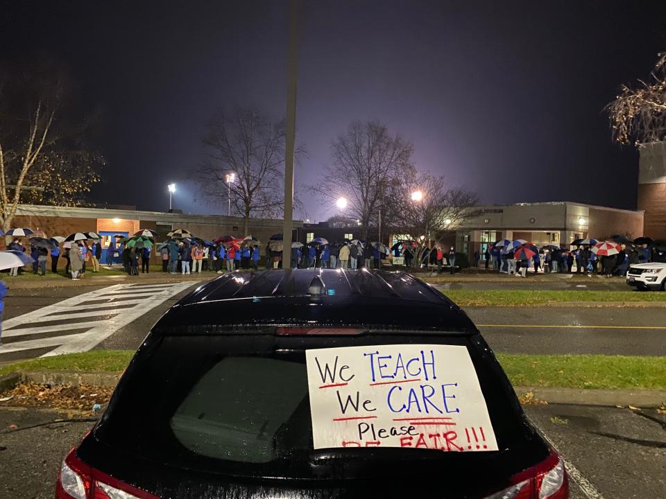Teachers, parents and community members came together for an informational picketing rally on Nov. 18 before the regularly-scheduled Pleasant Valley School District board meeting.