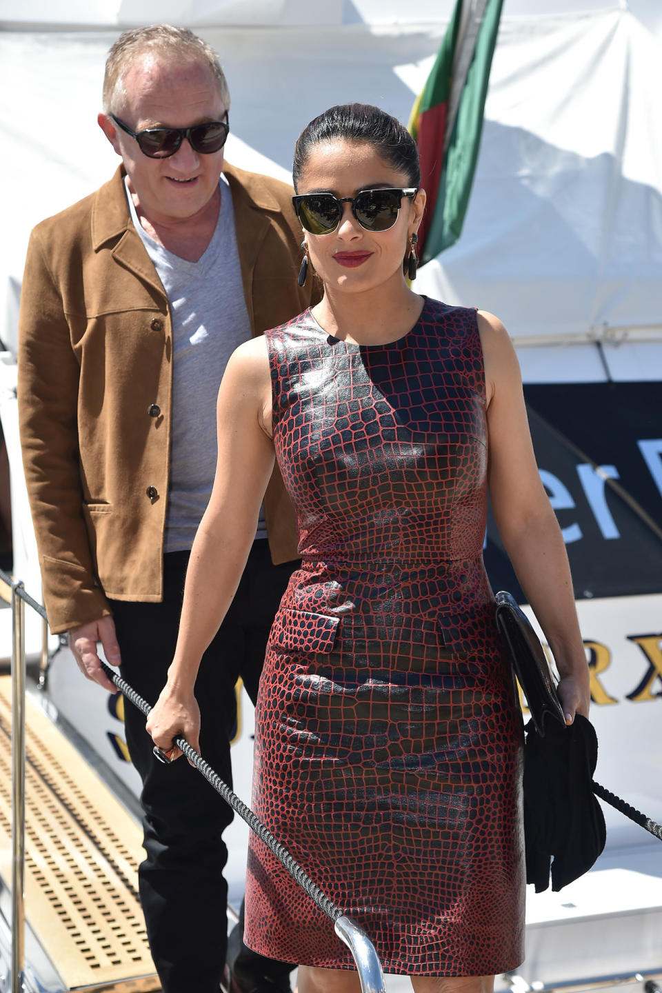 This isn’t the first time Hayek wore black and red to this year’s film festival (she wore a floral Alexander McQueen to the photocall for “The Tale of Tales”), but this short, casual dress is so much more appropriate for a boat.