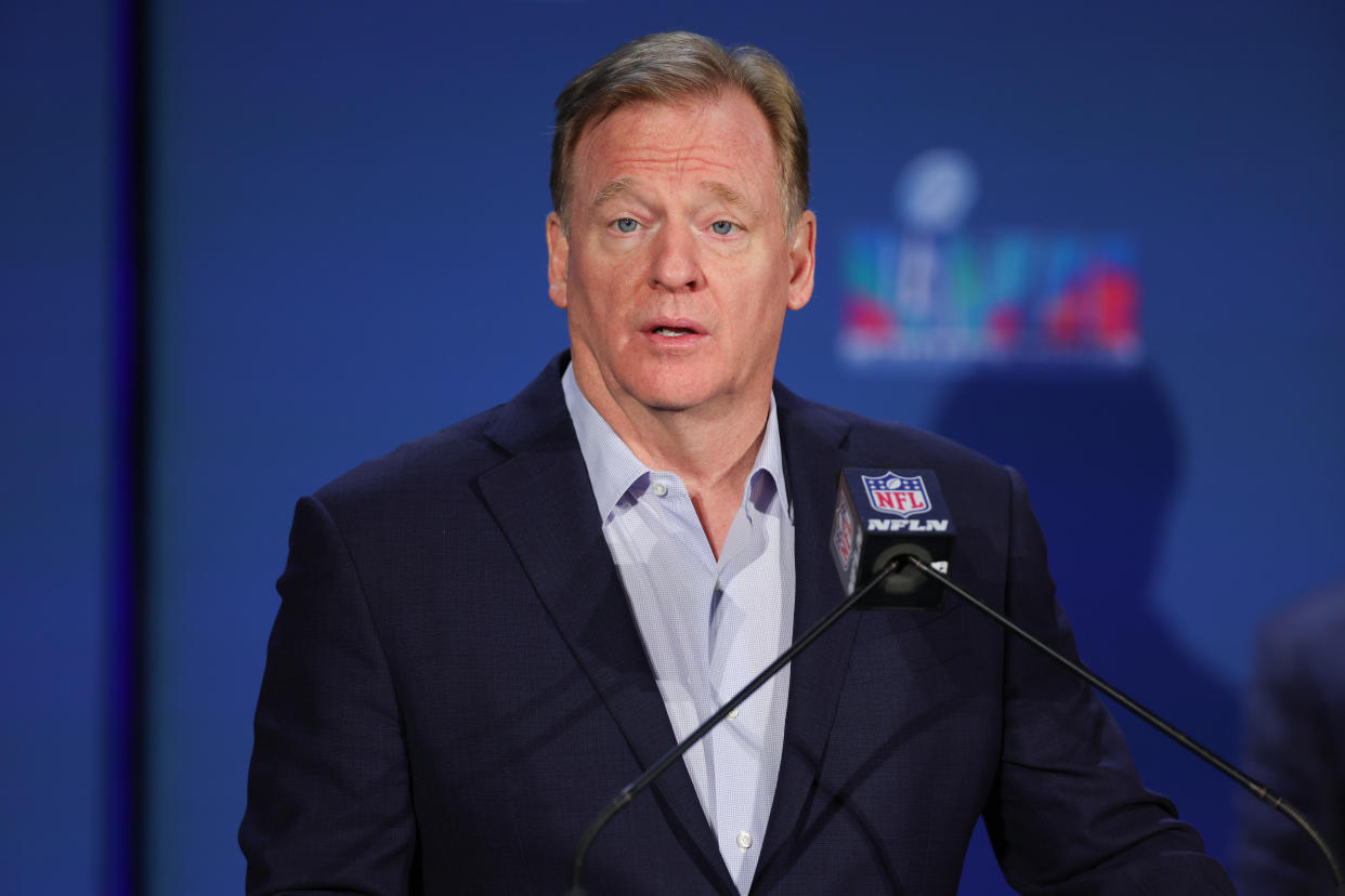 The NFL, including commissioner Roger Goodell, is being investigated for workplace discrimination by the New York and California AGs. (Photo by Carmen Mandato/Getty Images)