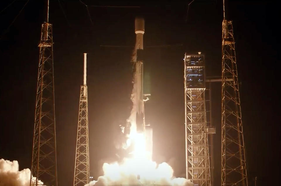 A SpaceX Falcon 9 rocket lifts off with 23 Starlink satellites from Space Launch Complex 40 (SLC-40) at Cape Canaveral Space Force Station in Florida on Monday, Nov. 27, 2023.