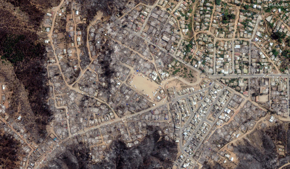 A view of destroyed homes and buildings in the town of Quilpué on Feb. 5. / Credit: Satellite image ©2024 Maxar Technologies