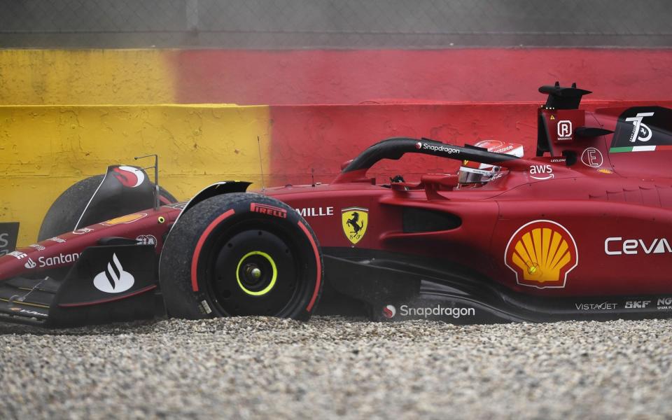 Charles Leclerc of Monaco driving the (16) Ferrari F1-75 runs through the gravel during final practice ahead of the F1 Grand Prix of Belgium at Circuit de Spa-Francorchamps on August 27, 2022 in Spa, Belgium - Getty Images Europe 