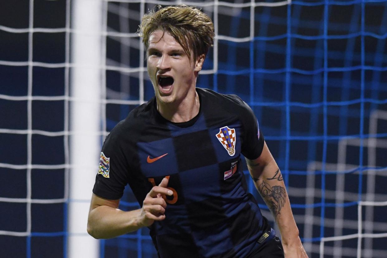 At the double: Tin Jedvaj scored twice as Croatia downed Spain: AFP/Getty Images