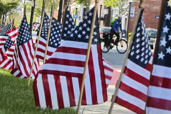 Flags are set out in New Bedford in this 2019 Memorial Day photo.