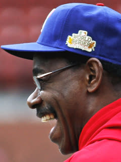 Rangers manager Ron Washington has a laugh during practice leading up to Game 1 of the World Series in St. Louis