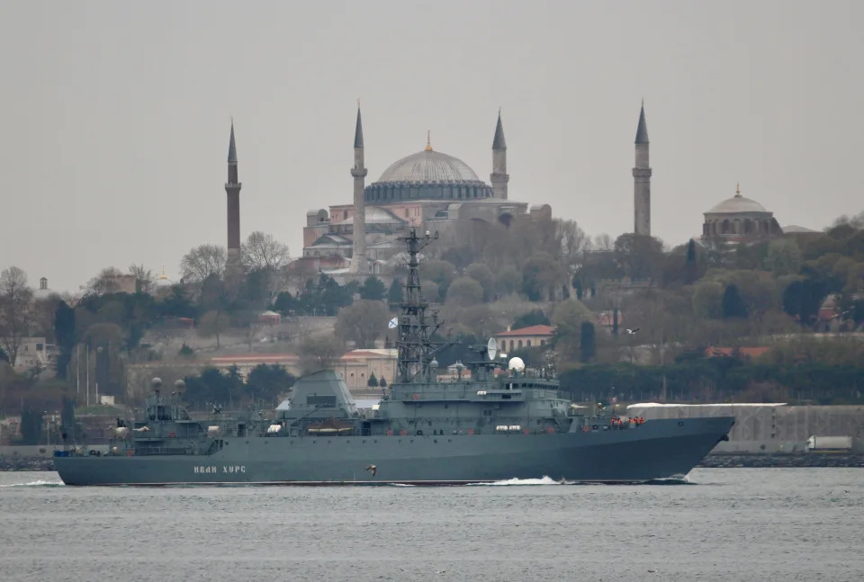 Russian Navy's intelligence-gathering vessel, Ivan Khurs, sails in Istanbul