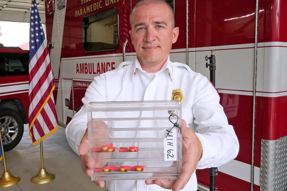 Jason Schaak, West Allis Fire Department assistant chief of community risk reduction, shows the buprenorphine tablets that emergency medical personnel will be able to provide to residents who have opioid use disorder. He said the new program will help reach people who are wary of going to the hospital or doctor for inital treatment.