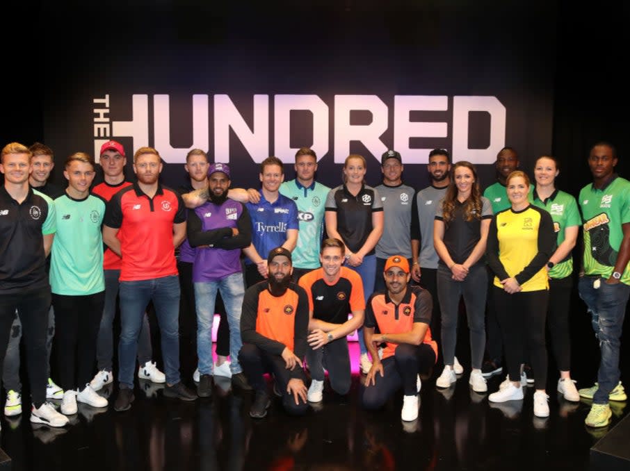 Players for the eight teams in The Hundred line up in 2019 (Getty Images for ECB)