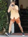 <p>Chris Pine takes a trip to the grocery store in L.A. on Sunday, pausing to pretend to take a photo of the paparazzi. </p>