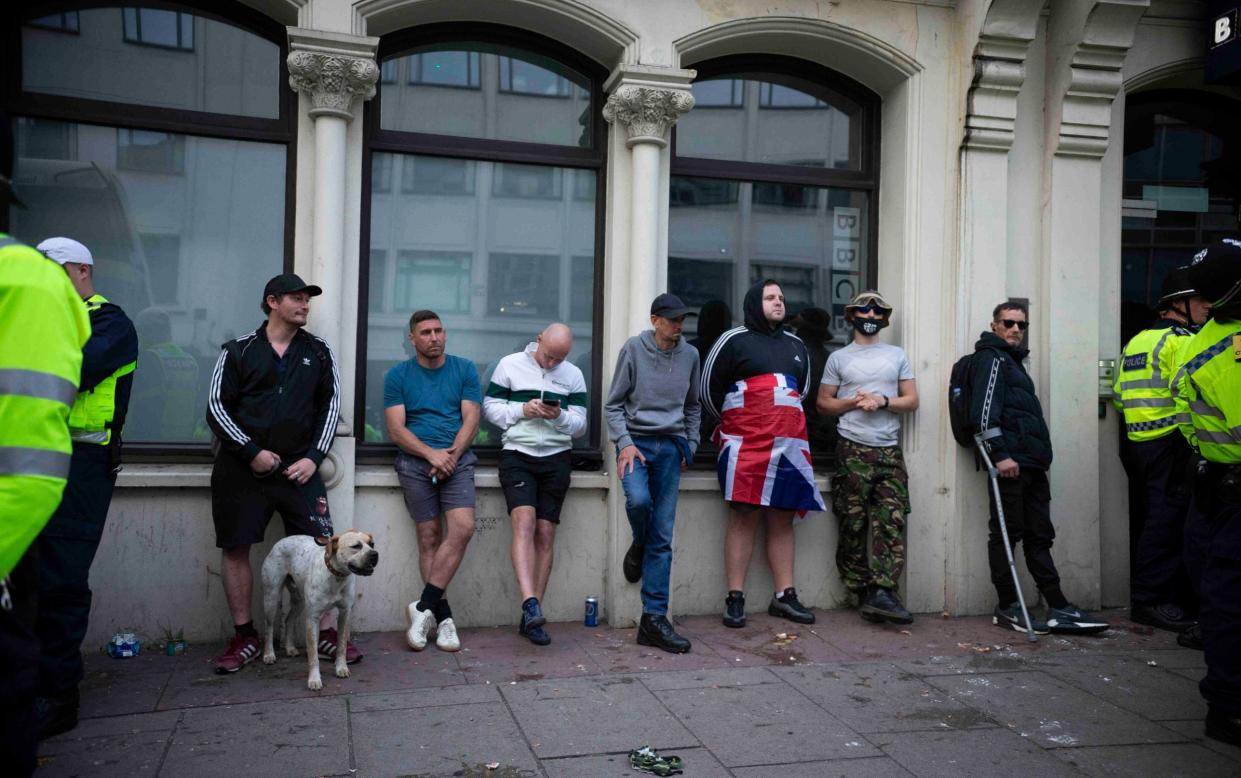 A small group of far-Right protesters who turned up against the massive crowd of counter-protesters in Brighton