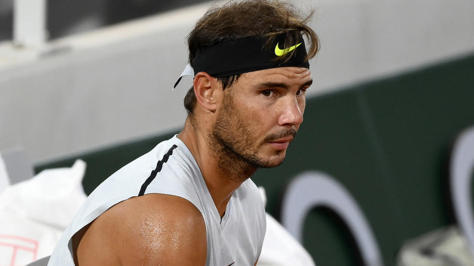 Rafael Nadal is pictured during a practice session at the French Open.