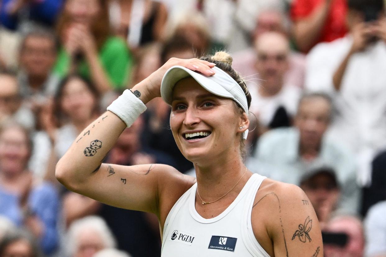 Czech Republic’s Marketa Vondrousova celebrates her semi-final win (AFP via Getty Images)